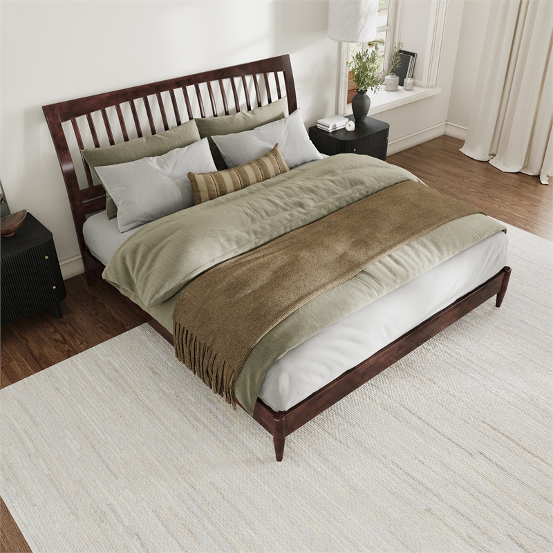 AFI Orleans Solid Wood Low Profile Sleigh King Platform Bed in Walnut