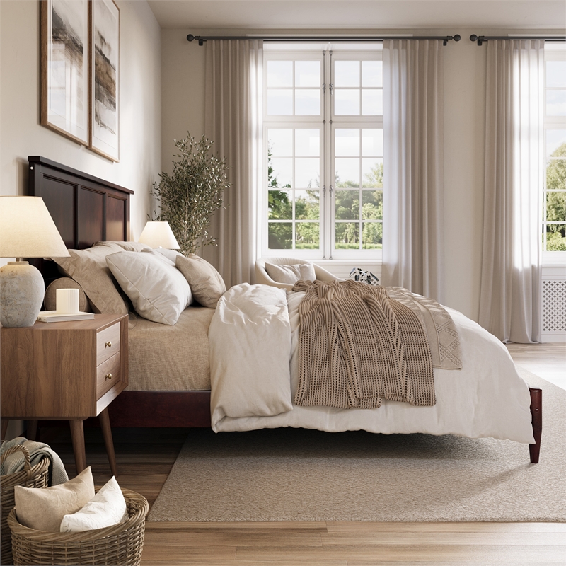 Charlotte King Solid Wood Low Profile Platform Bed in Espresso