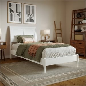 Valencia Twin XL Solid Wood Low Profile Sleigh Platform Bed in White