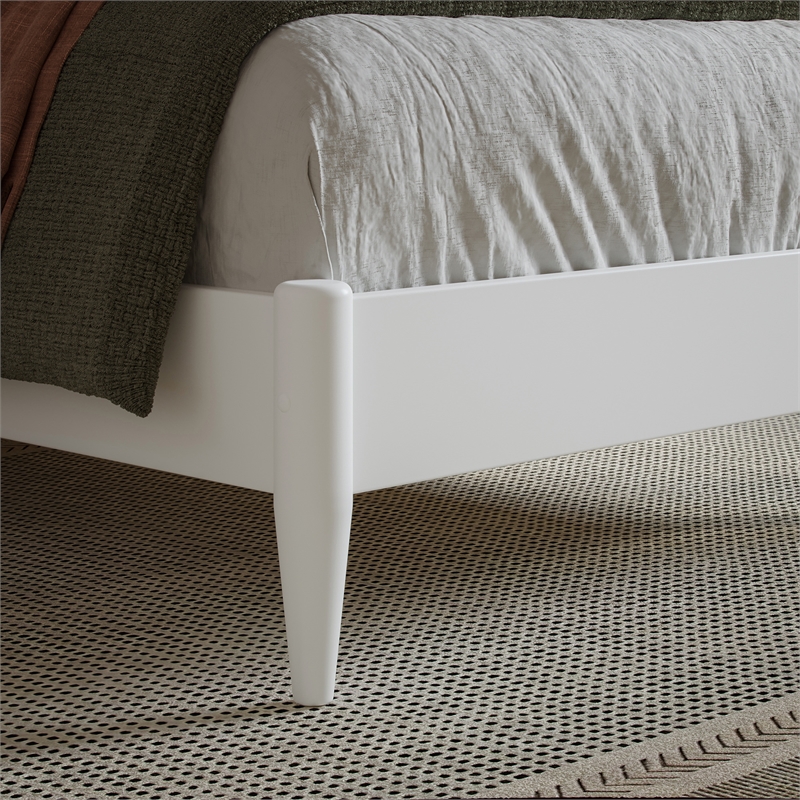 Valencia Twin XL Solid Wood Low Profile Sleigh Platform Bed in White