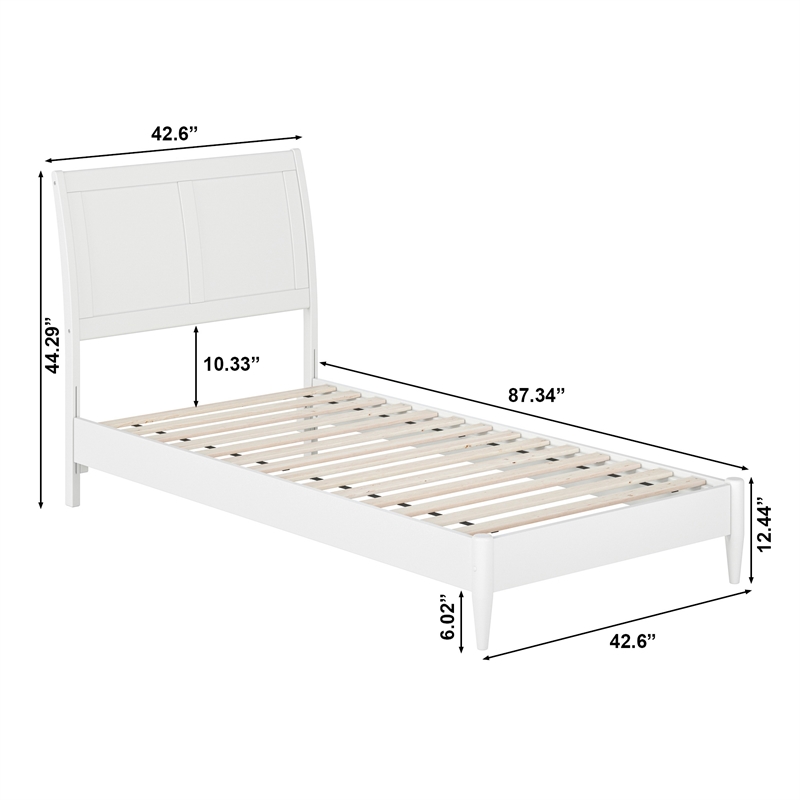 Valencia Twin XL Solid Wood Low Profile Sleigh Platform Bed in White