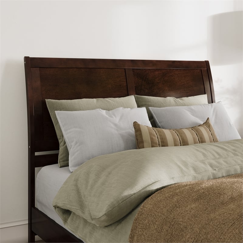Valencia Queen Solid Wood Low Profile Sleigh Platform Bed in Walnut