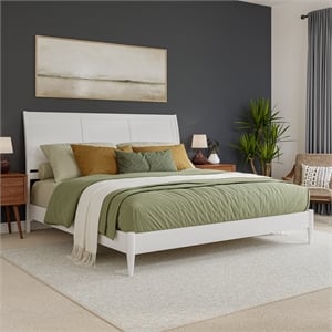 Valencia King Solid Wood Low Profile Sleigh Platform Bed in White