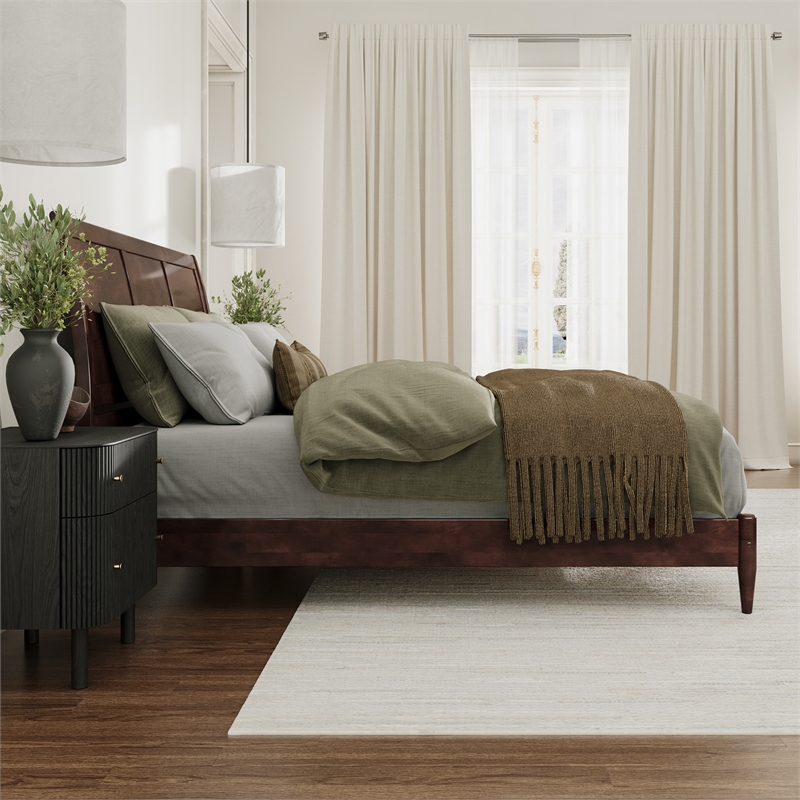 Valencia King Solid Wood Low Profile Sleigh Platform Bed in Walnut
