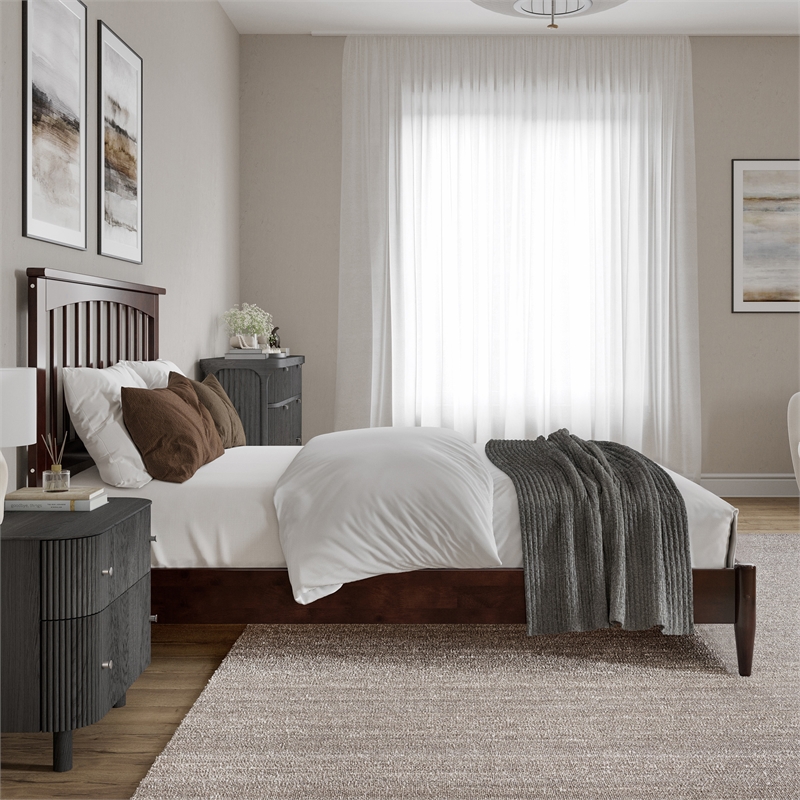 Becket Full Wood Low Profile Platform Bed in Walnut