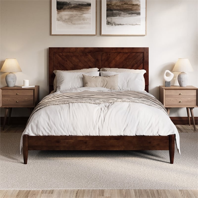 Berkshire Queen Wood Low Profile Platform Bed in Walnut