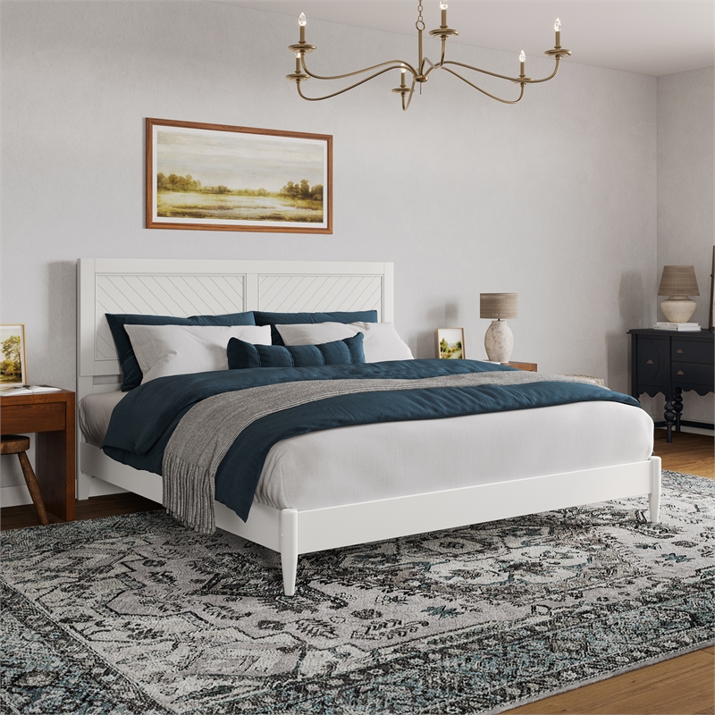 Berkshire King Wood Low Profile Platform Bed in White