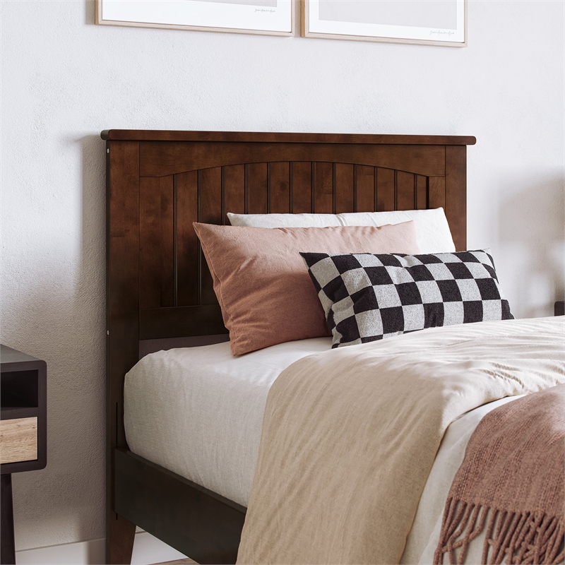 Naples Twin XL Wood Low Profile Platform Bed with Matching Footboard in Walnut