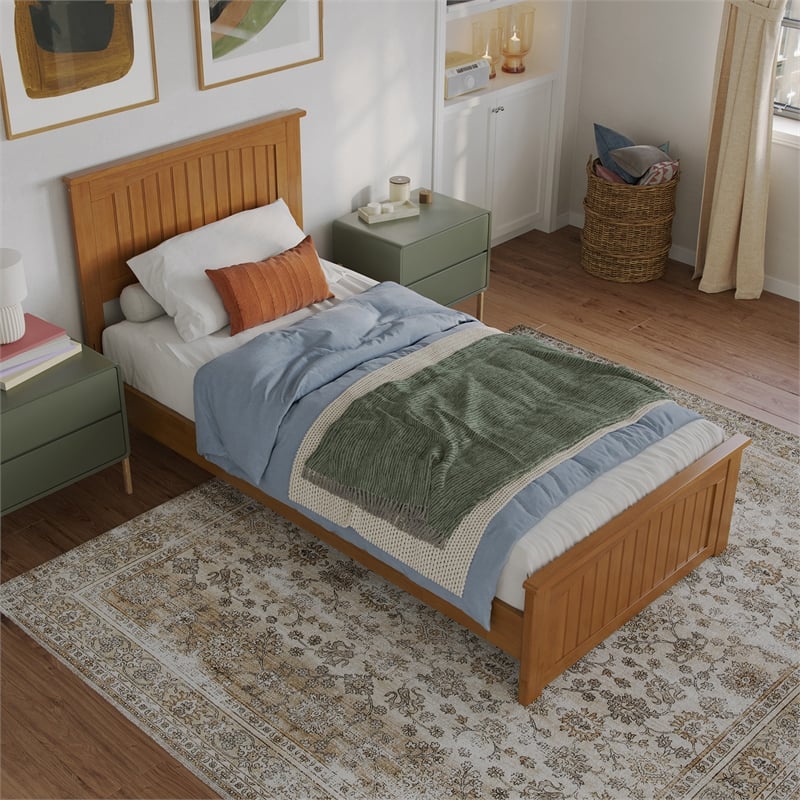 Naples Twin XL Low Profile Platform Bed with Matching Footboard in Light Toffee