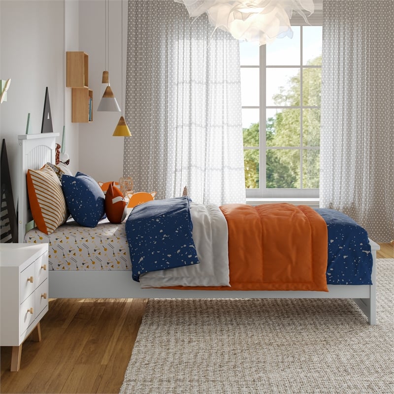 Naples Twin Wood Low Profile Platform Bed with Matching Footboard in White