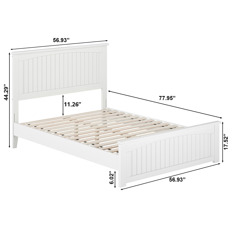 Naples Full Wood Low Profile Platform Bed with Matching Footboard in White