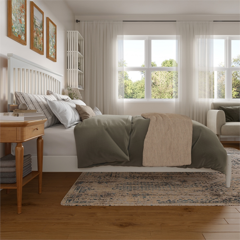 Becket King Wood Low Profile Platform Bed in White