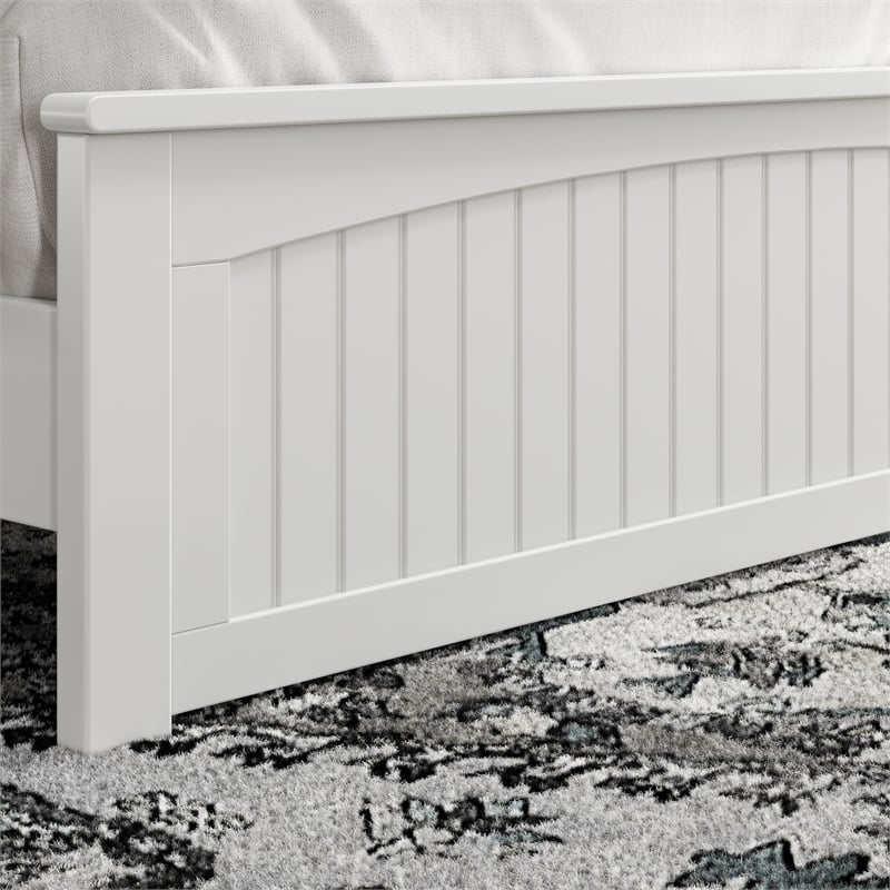 Naples Queen Wood Low Profile Platform Bed with Matching Footboard in White