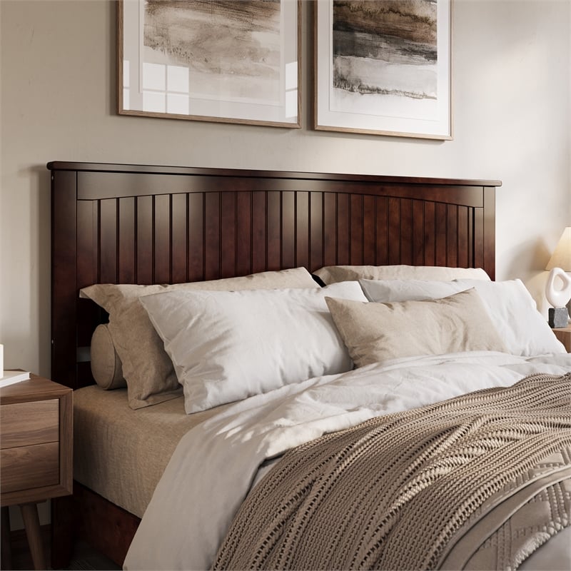Naples King Wood Low Profile Platform Bed with Matching Footboard in Walnut