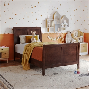 Valencia Twin Low Profile Wood Platform Bed with Matching Footboard in Walnut