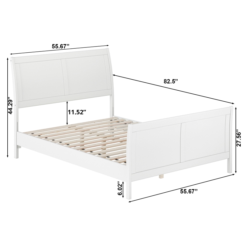 Valencia Full Low Profile Wood Platform Bed with Matching Footboard in White