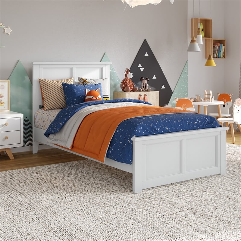 Charlotte Twin Wood Low Profile Platform Bed with Matching Footboard in White