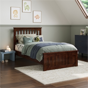 Becket Twin Wood Low Profile Platform Bed with Matching Footboard in Walnut