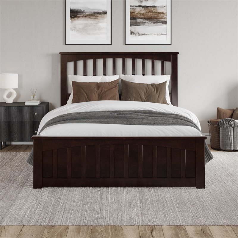 Becket Full Wood Low Profile Platform Bed with Matching Footboard in Espresso