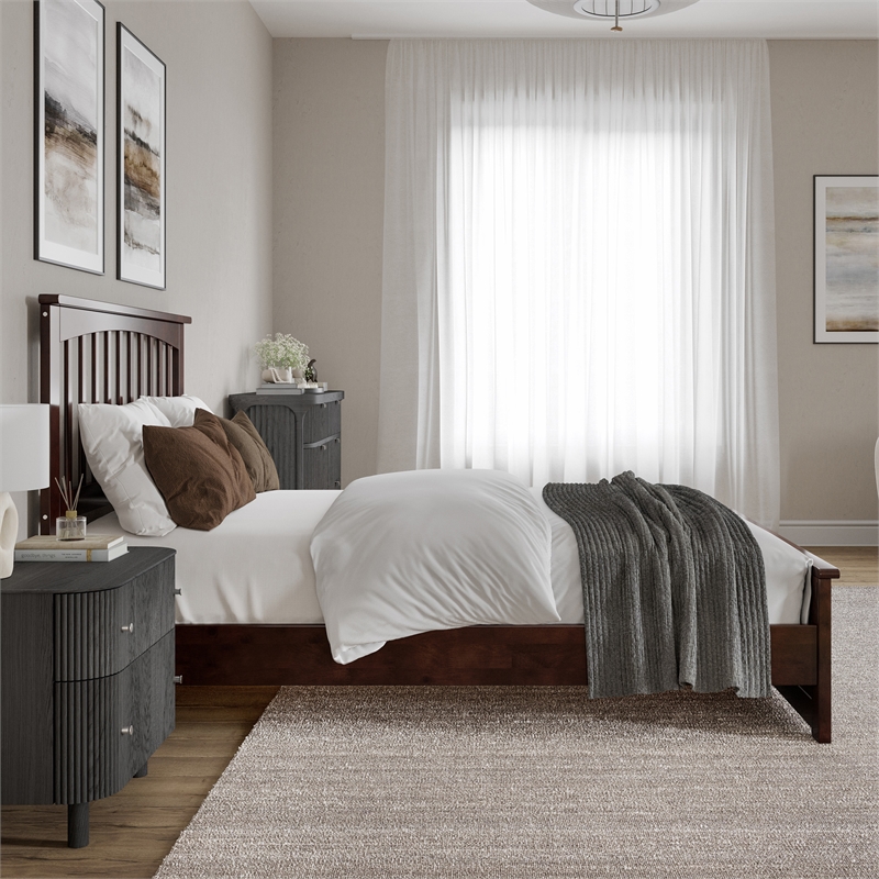 Becket Full Wood Low Profile Platform Bed with Matching Footboard in Walnut
