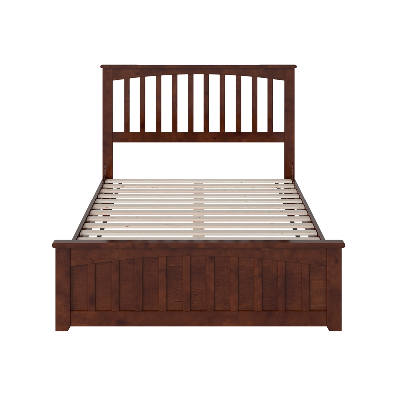 Becket Full Wood Low Profile Platform Bed with Matching Footboard in Walnut