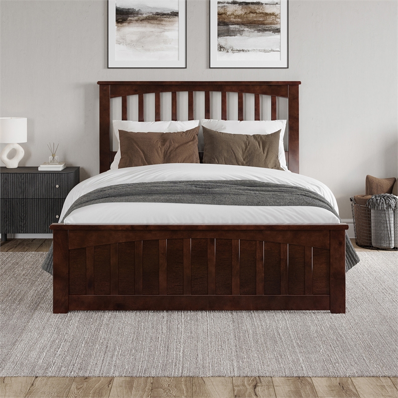 Becket Full Wood Low Profile Platform Bed with Matching Footboard in Walnut