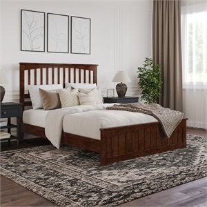 Becket Queen Wood Low Profile Platform Bed with Matching Footboard in Walnut
