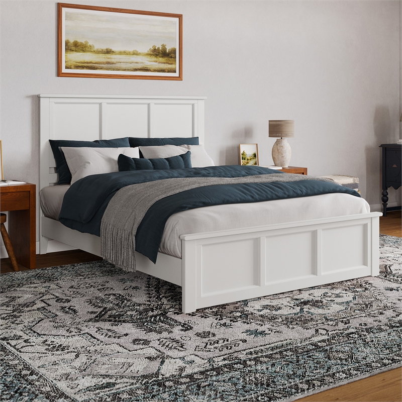 Charlotte Queen Wood Low Profile Platform Bed with Matching Footboard in White