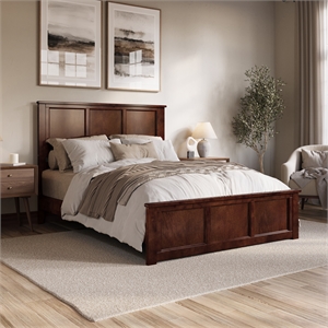 Charlotte Queen Wood Low Profile Platform Bed with Matching Footboard in Walnut