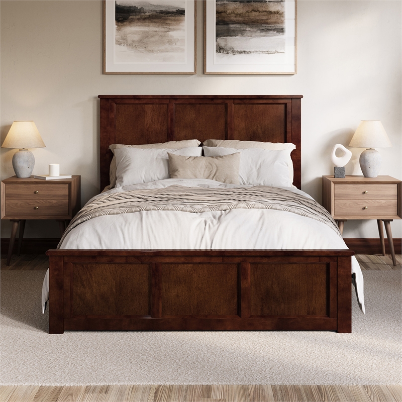 Charlotte Queen Wood Low Profile Platform Bed with Matching Footboard in Walnut