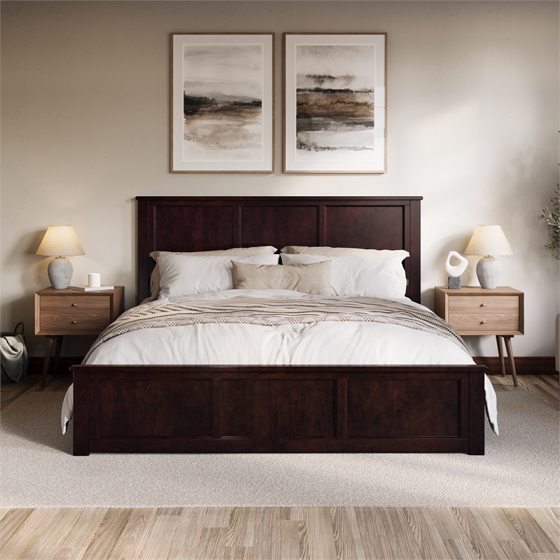 Charlotte King Wood Low Profile Platform Bed with Matching Footboard in Espresso