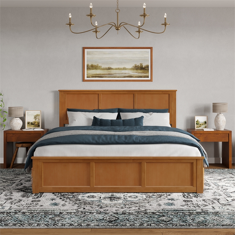 Charlotte King Low Profile Platform Bed with Matching Footboard in Light Toffee