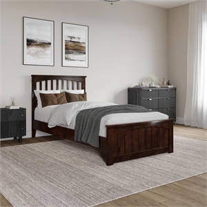 Becket Twin XL Wood Low Profile Platform Bed with Matching Footboard in Walnut