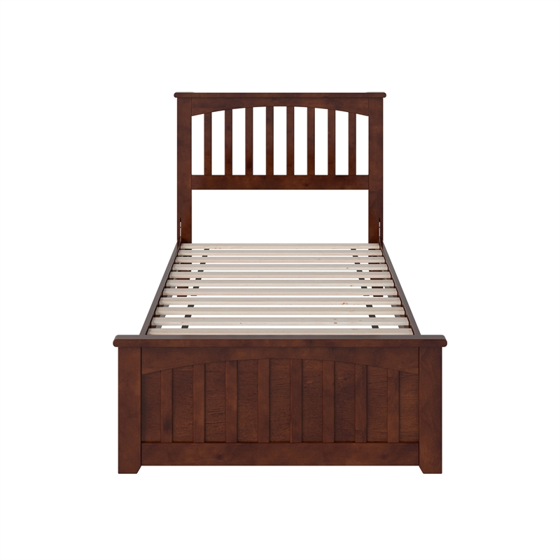 Becket Twin XL Wood Low Profile Platform Bed with Matching Footboard in Walnut