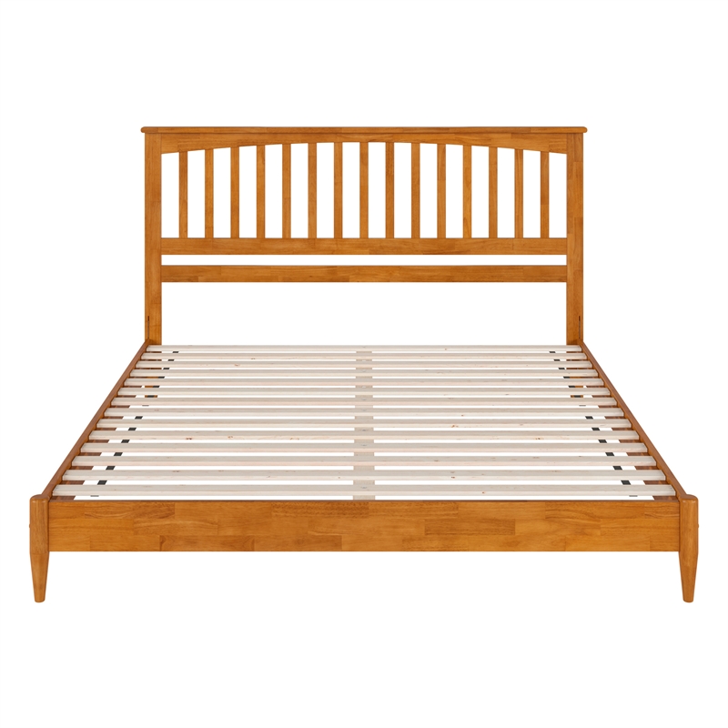 Becket King Wood Low Profile Platform Bed in Light Toffee
