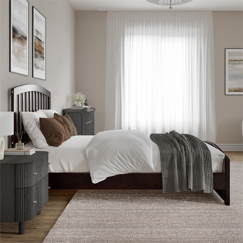 Quincy Full Wood Low Profile Platform Bed with Matching Footboard in Espresso