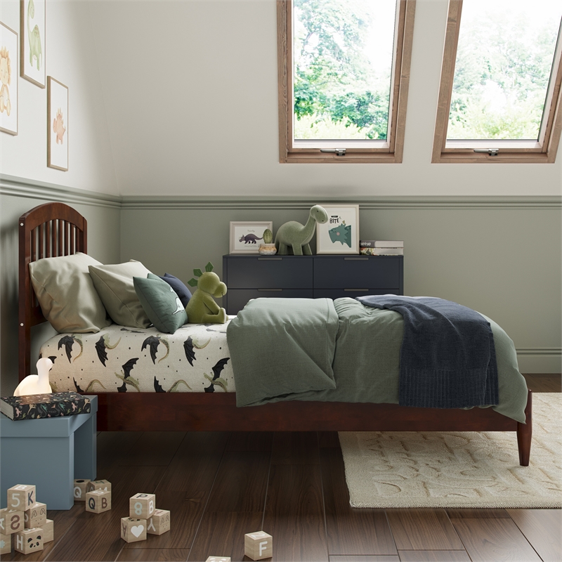 Quincy Twin Wood Low Profile Platform Bed in Walnut
