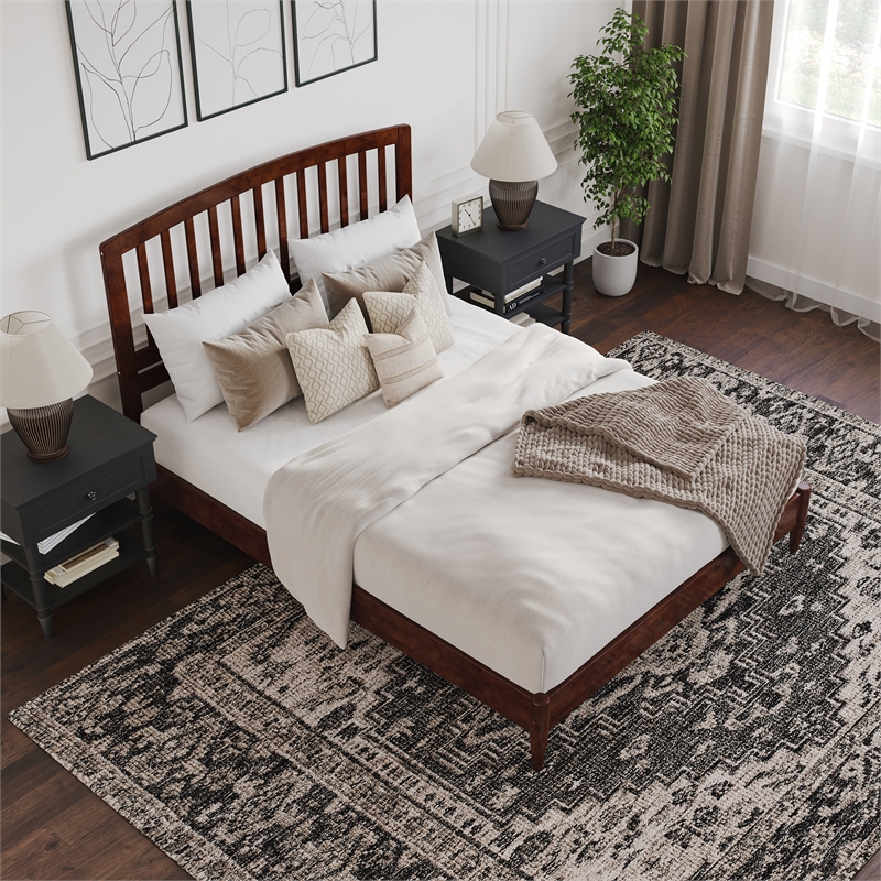 Quincy Queen Wood Low Profile Platform Bed in Walnut