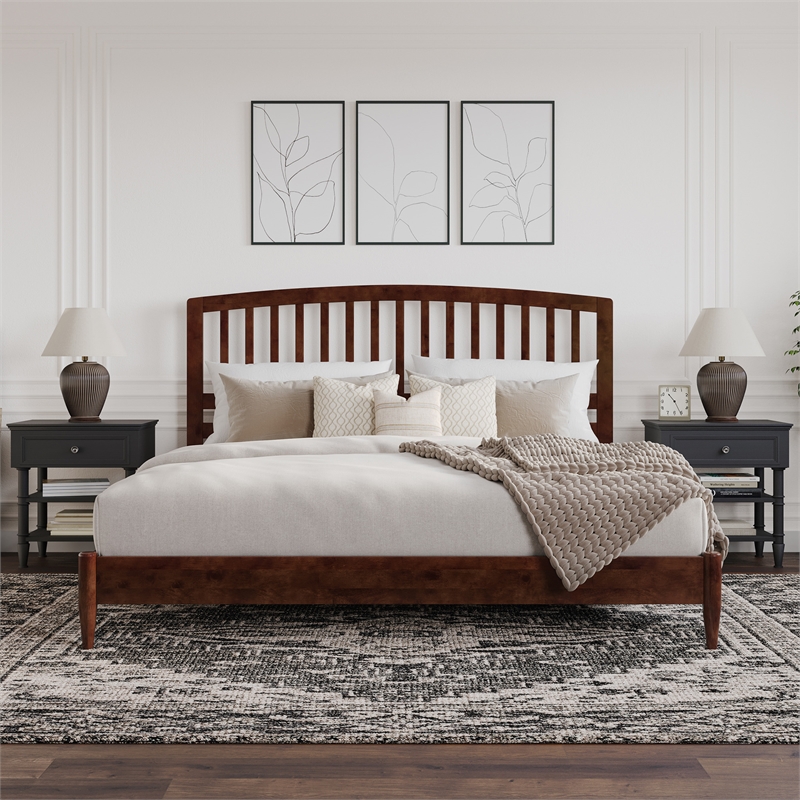 Quincy King Wood Low Profile Platform Bed in Walnut