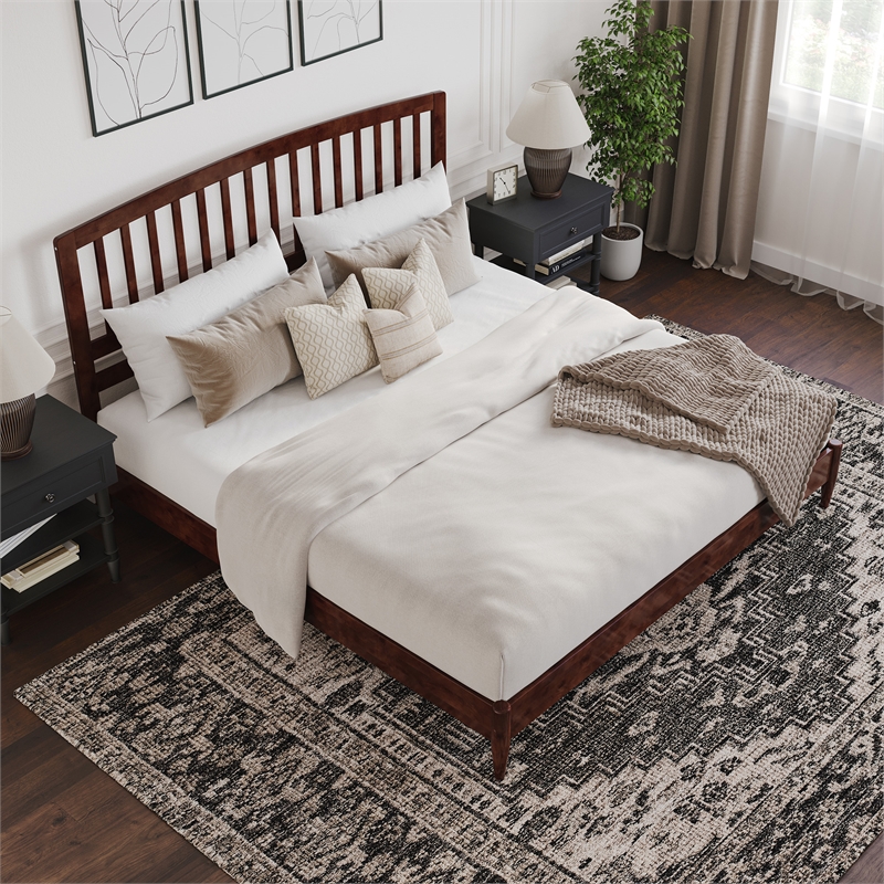 Quincy King Wood Low Profile Platform Bed in Walnut