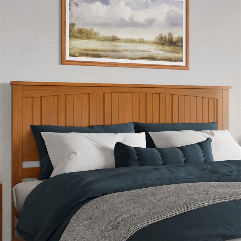 Naples King Low Profile Platform Bed with Matching Footboard in Light Toffee