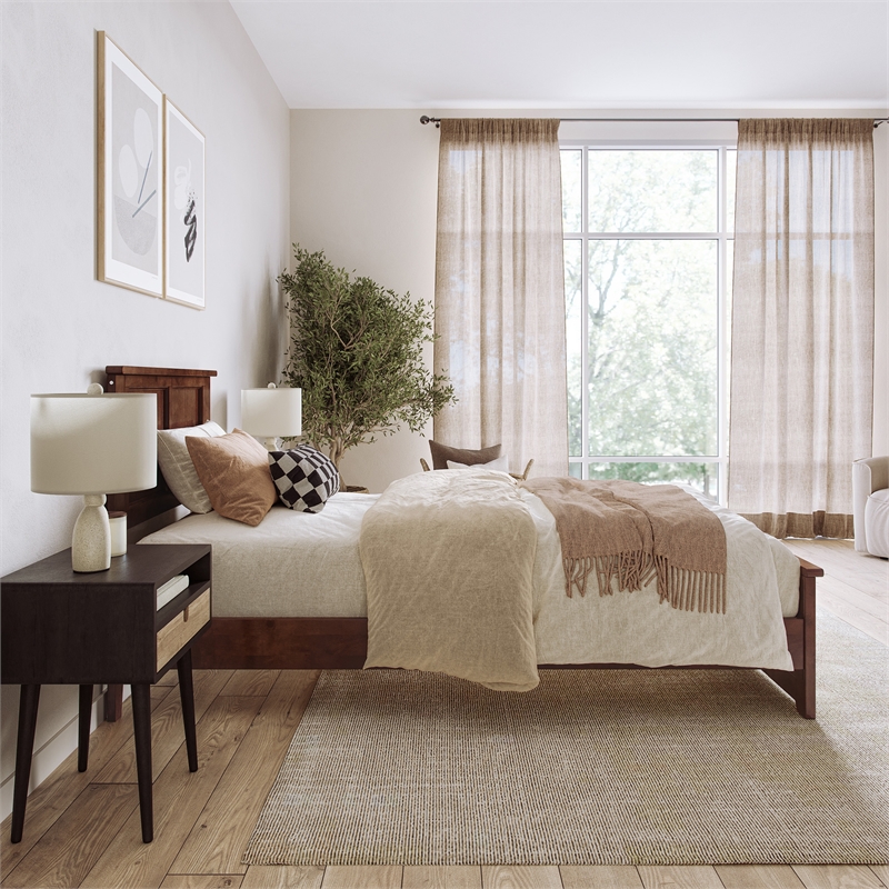 Charlotte Twin XL Low Profile Platform Bed with Matching Footboard in Walnut