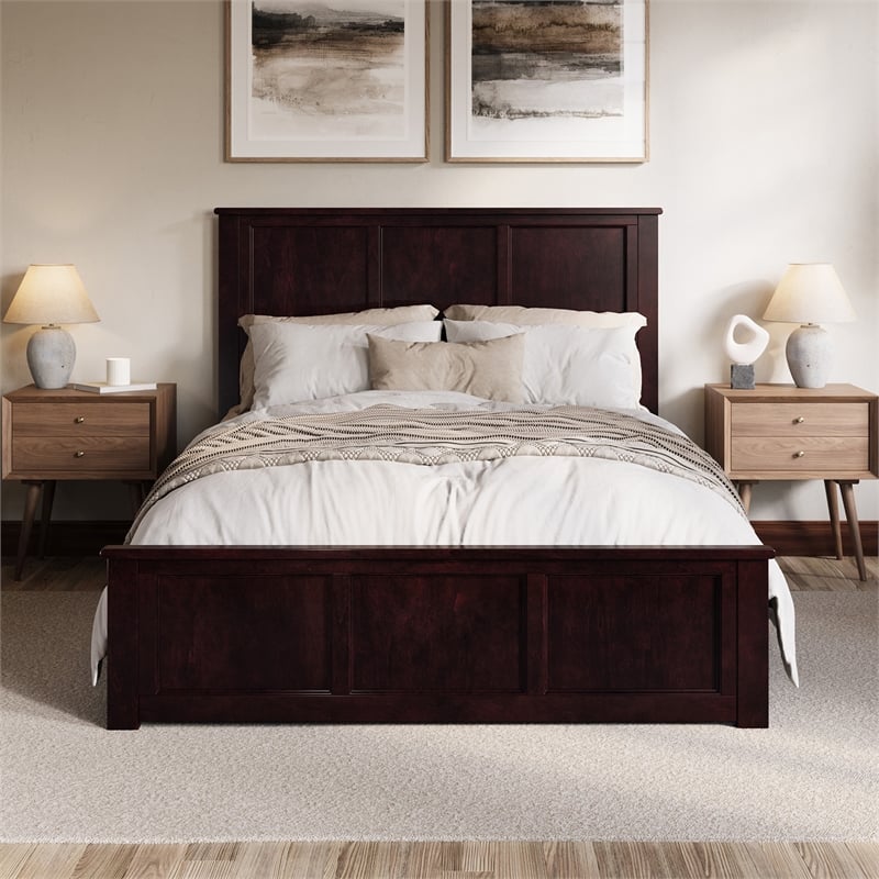 Charlotte Queen Low Profile Platform Bed with Matching Footboard in Espresso