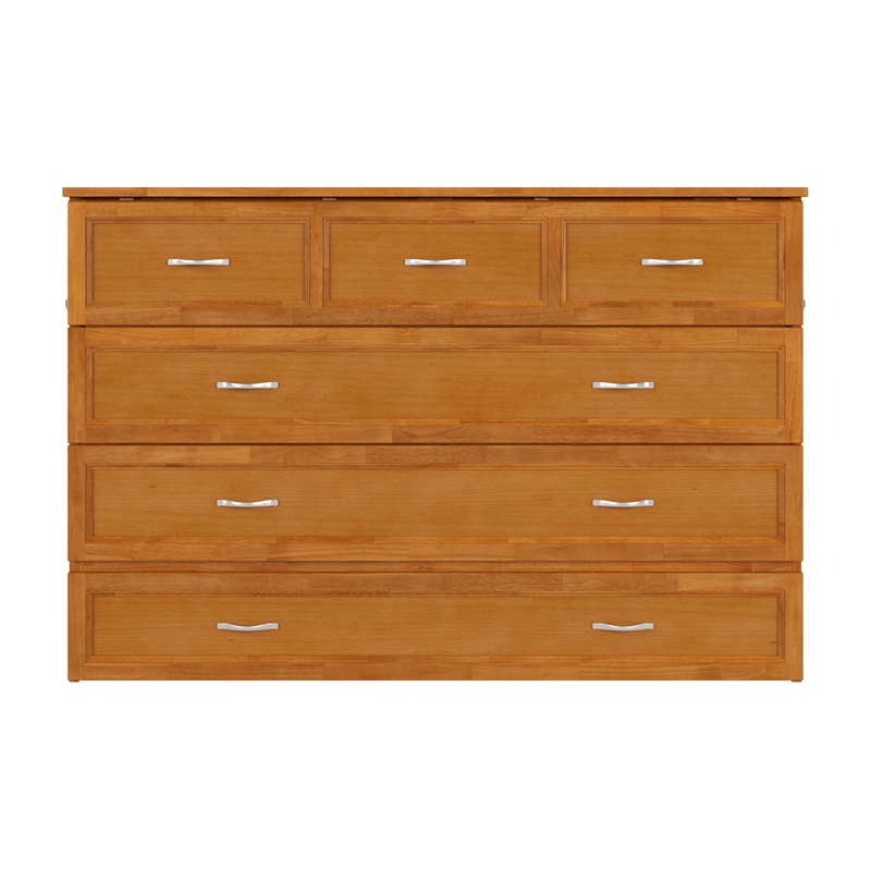 Northfield Queen Solid Wood Murphy Bed Chest with Mattress in Light Toffee