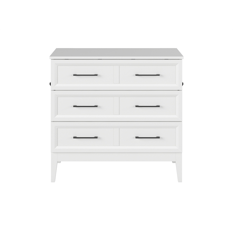 Santa Fe Twin Wood Murphy Bed Chest with Mattress & Built-in Charger in White