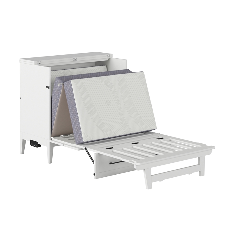 Santa Fe Twin Wood Murphy Bed Chest with Mattress & Built-in Charger in White