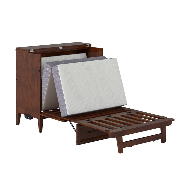 Santa Fe Twin Wood Murphy Bed Chest with Mattress & Built-in Charger in Walnut