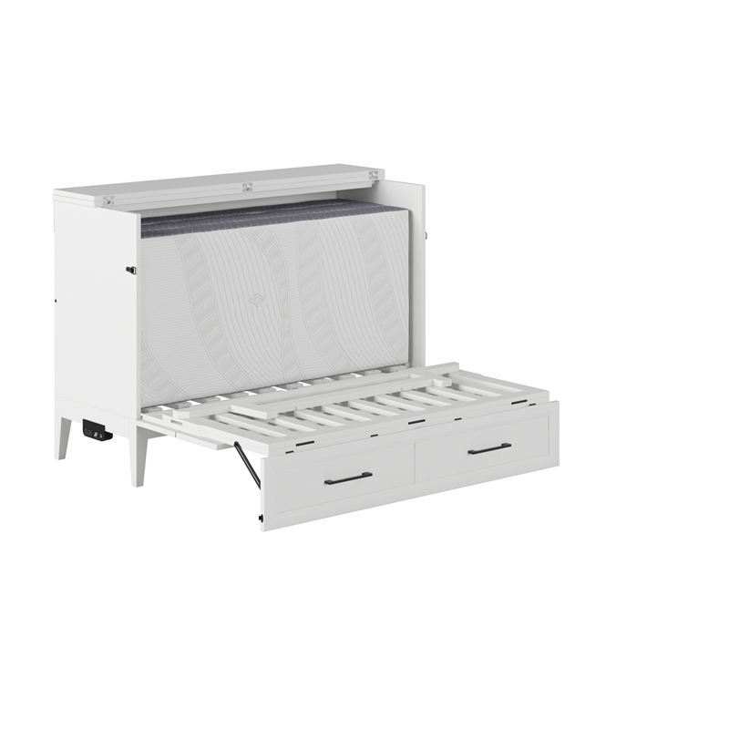 Santa Fe Full Wood Murphy Bed Chest with Mattress & Built-in Charger in White