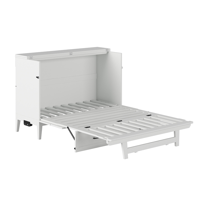 Santa Fe Full Wood Murphy Bed Chest with Mattress & Built-in Charger in White