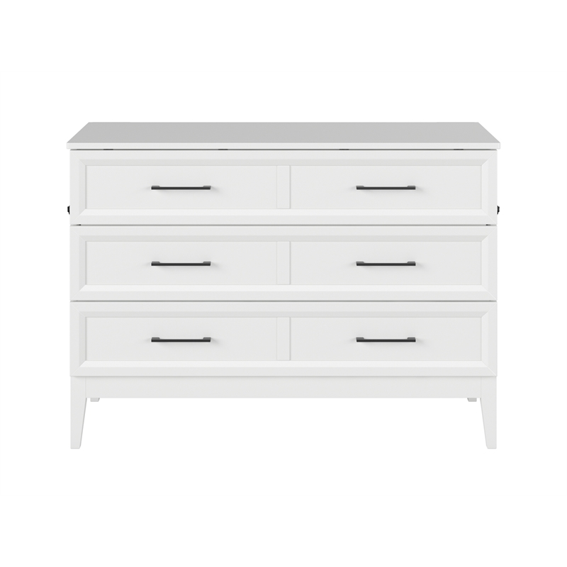 Santa Fe Full Wood Murphy Bed Chest with Mattress & Built-in Charger in White